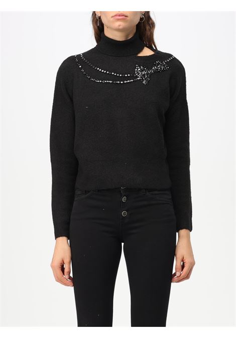 Maglia  dolcevita in maglia stretch con strass applicati LIU JO | Maglie | MF3093MA05O22222